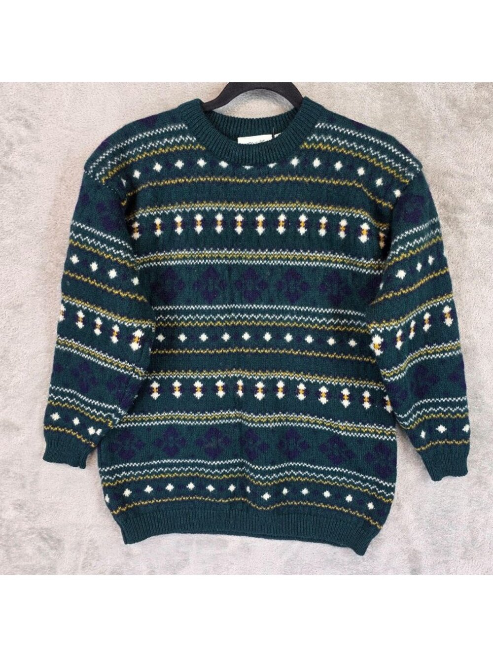 Vintage Brass Plum Sweater Womens M Green Fair Isle Shetland Wool Pullover